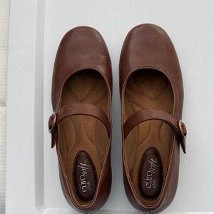 Euro Soft Brown Mary Jane Flats with Buckle Strap